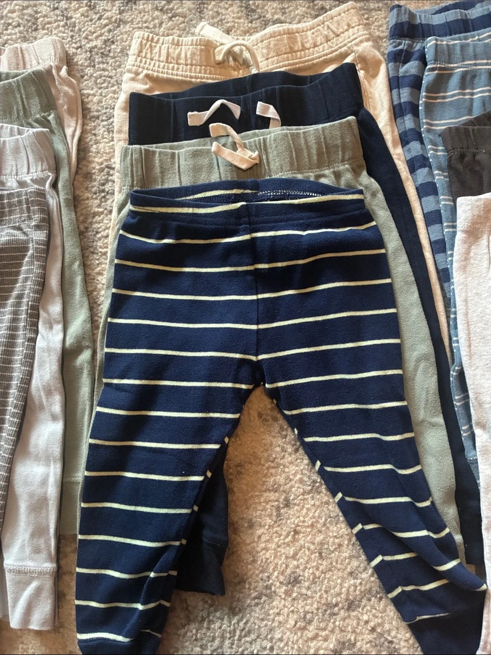 Bundle 12 Carter's Striped and Solid Jogger Pants - Navy, Olive, Tan, Gray